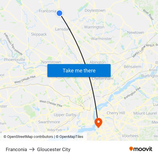 Franconia to Gloucester City map