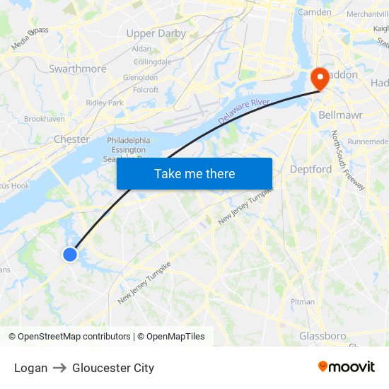 Logan to Gloucester City map
