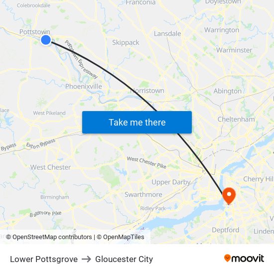 Lower Pottsgrove to Gloucester City map