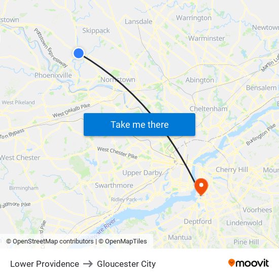 Lower Providence to Gloucester City map
