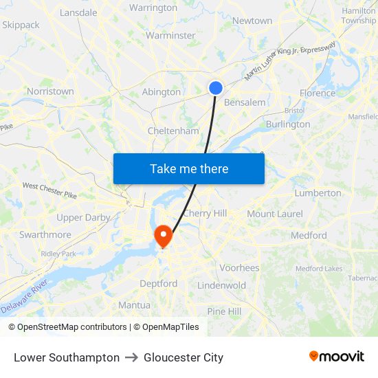 Lower Southampton to Gloucester City map