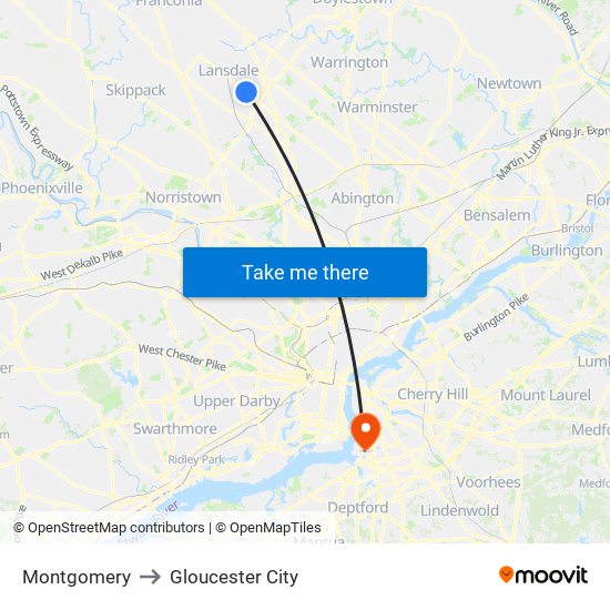 Montgomery to Gloucester City map