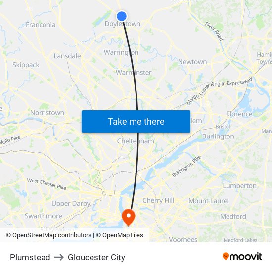 Plumstead to Gloucester City map