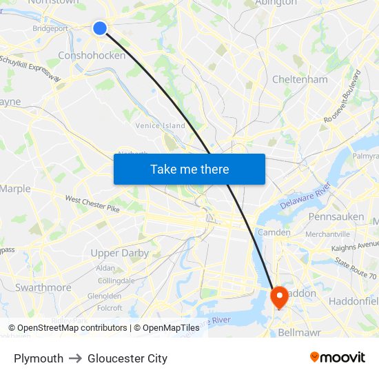 Plymouth to Gloucester City map