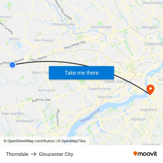 Thorndale to Gloucester City map