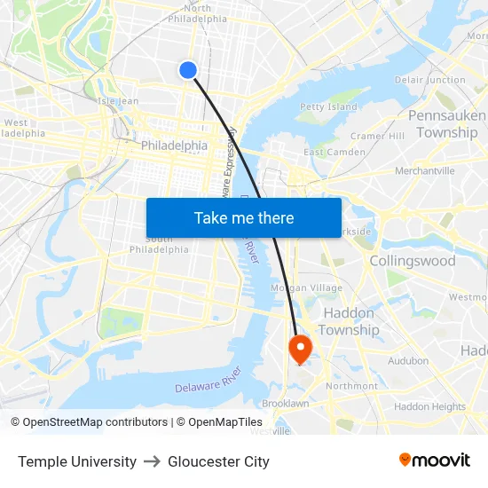 Temple University to Gloucester City map