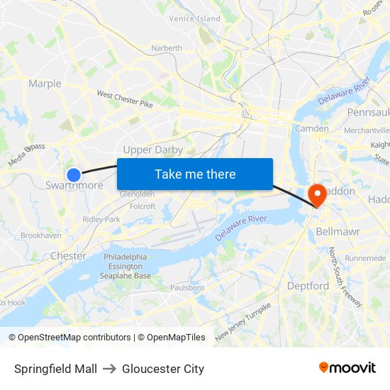 Springfield Mall to Gloucester City map