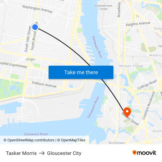 Tasker Morris to Gloucester City map