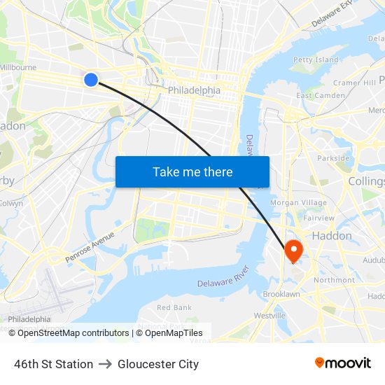 46th St Station to Gloucester City map