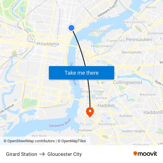 Girard Station to Gloucester City map