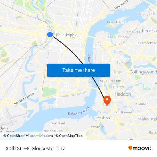 30th St to Gloucester City map