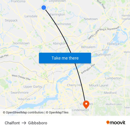 Chalfont to Gibbsboro map