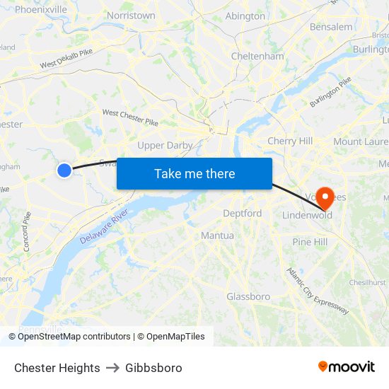 Chester Heights to Gibbsboro map