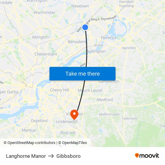 Langhorne Manor to Gibbsboro map