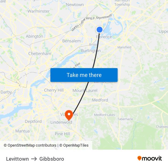 Levittown to Gibbsboro map