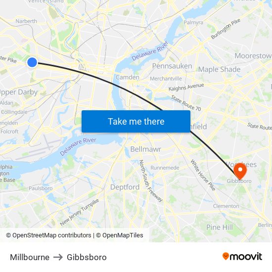 Millbourne to Gibbsboro map