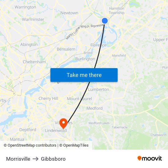 Morrisville to Gibbsboro map