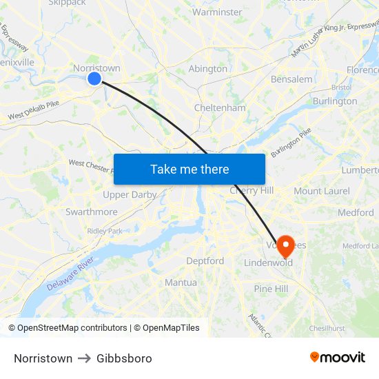 Norristown to Gibbsboro map