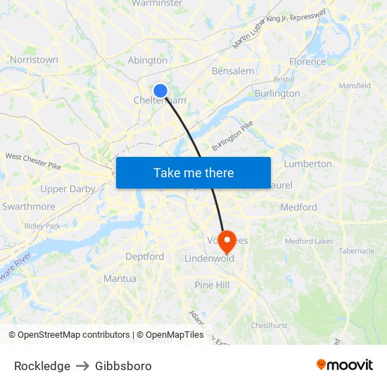 Rockledge to Gibbsboro map