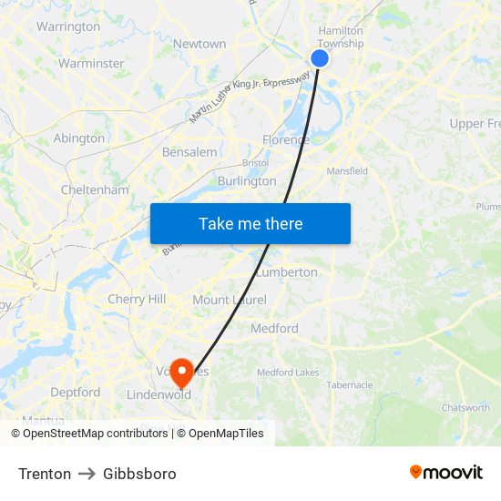 Trenton to Gibbsboro map