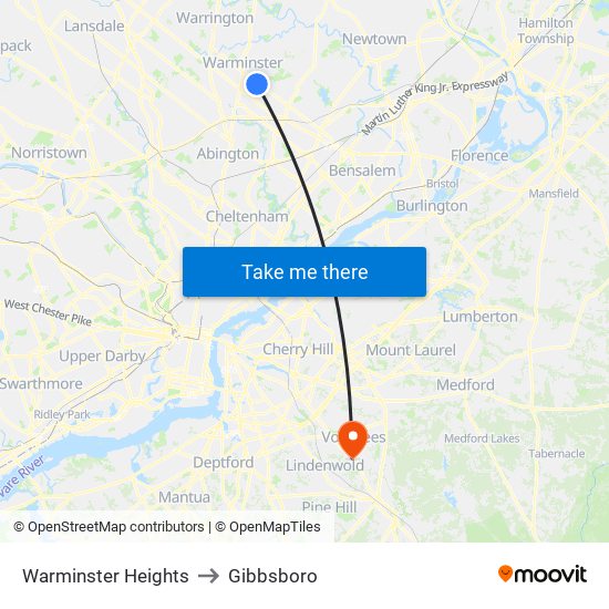 Warminster Heights to Gibbsboro map