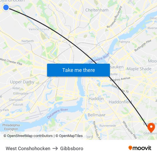 West Conshohocken to Gibbsboro map