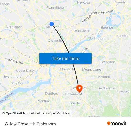 Willow Grove to Gibbsboro map