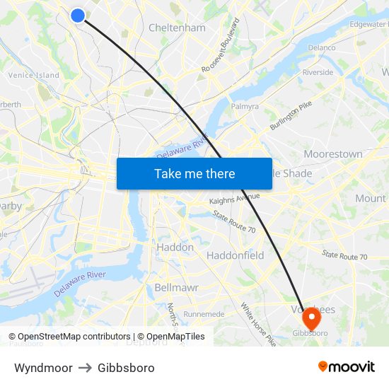 Wyndmoor to Gibbsboro map