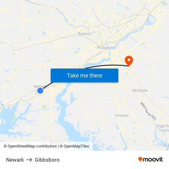 Newark to Gibbsboro map
