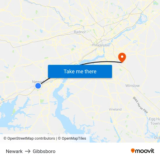 Newark to Gibbsboro map