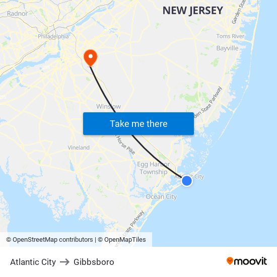 Atlantic City to Gibbsboro map