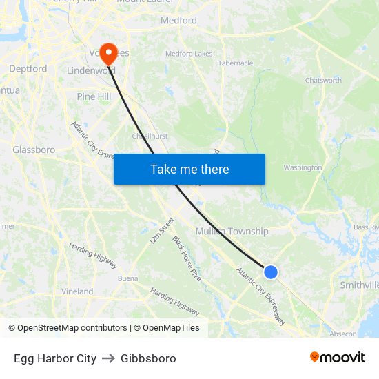 Egg Harbor City to Gibbsboro map