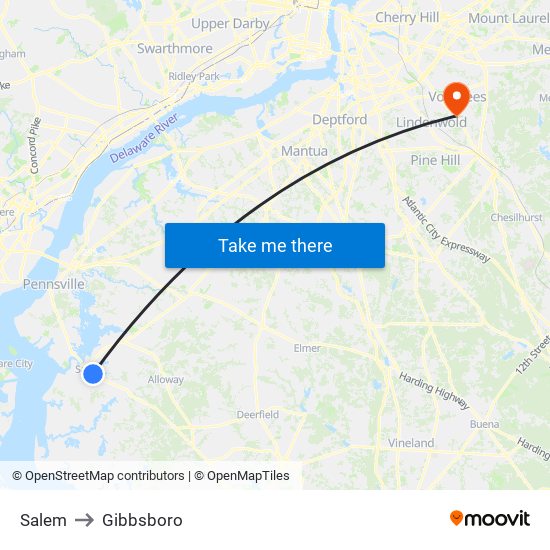 Salem to Gibbsboro map