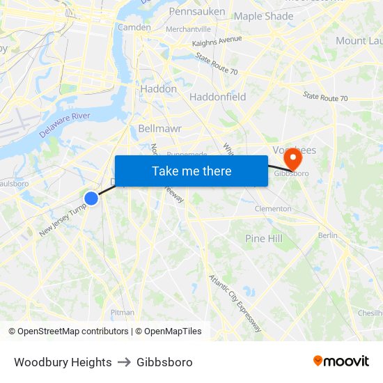 Woodbury Heights to Gibbsboro map