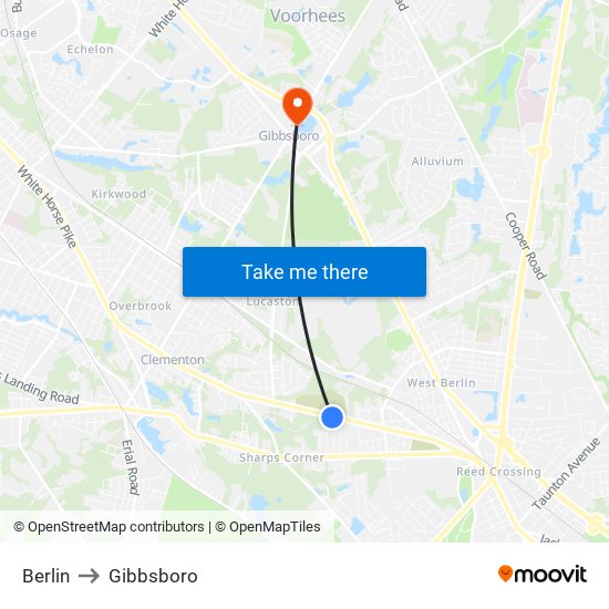 Berlin to Gibbsboro map