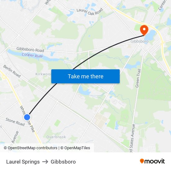 Laurel Springs to Gibbsboro map