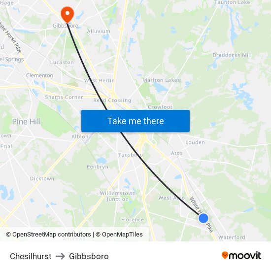 Chesilhurst to Gibbsboro map