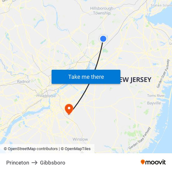 Princeton to Gibbsboro map