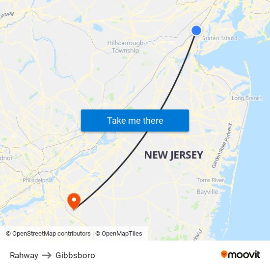 Rahway to Gibbsboro map