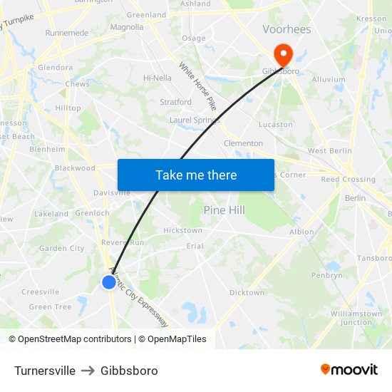 Turnersville to Gibbsboro map