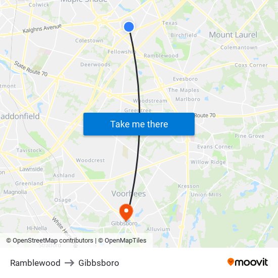 Ramblewood to Gibbsboro map