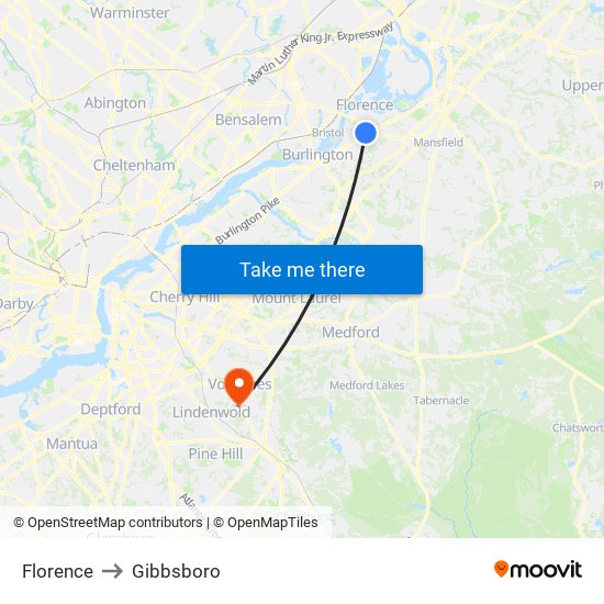 Florence to Gibbsboro map