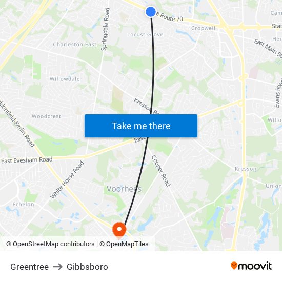 Greentree to Gibbsboro map