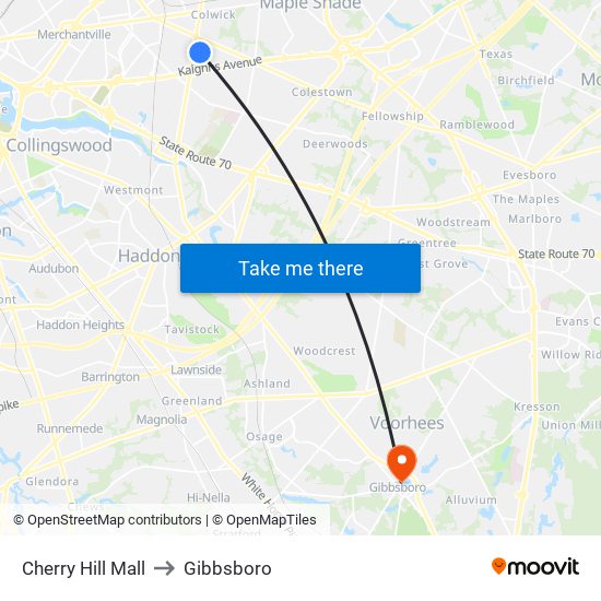 Cherry Hill Mall to Gibbsboro map