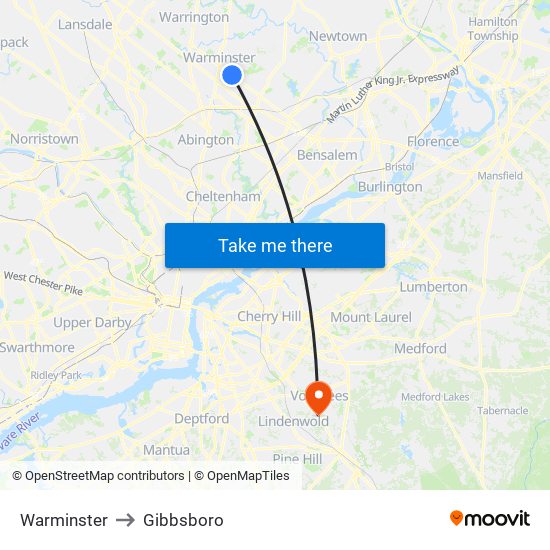 Warminster to Gibbsboro map