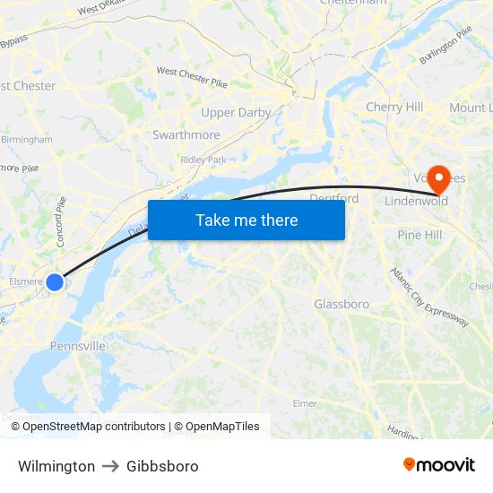 Wilmington to Gibbsboro map