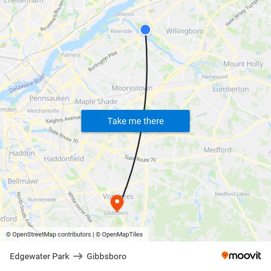 Edgewater Park to Gibbsboro map