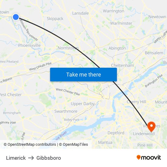 Limerick to Gibbsboro map