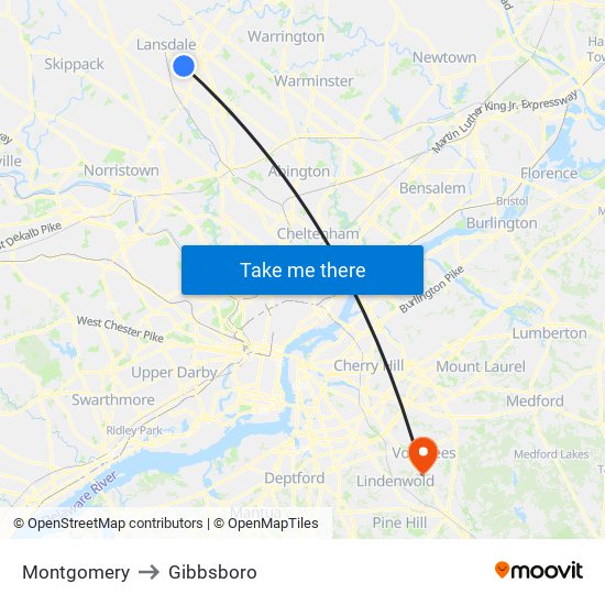 Montgomery to Gibbsboro map