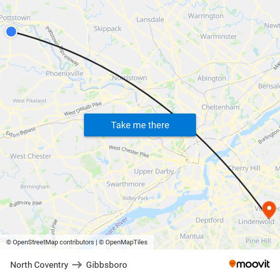 North Coventry to Gibbsboro map